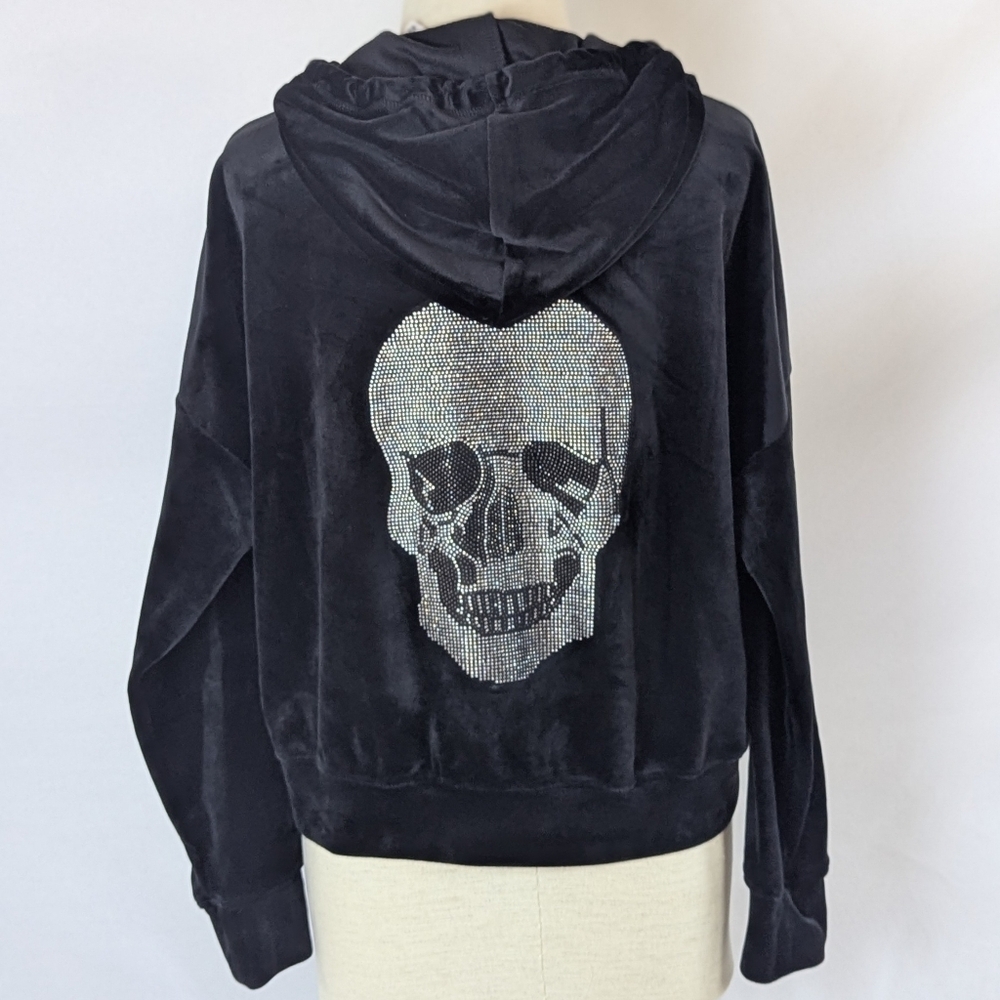 Truth By Republic Velour Lounge Set Hoodie Joggers Skull Embellished Black S NWT